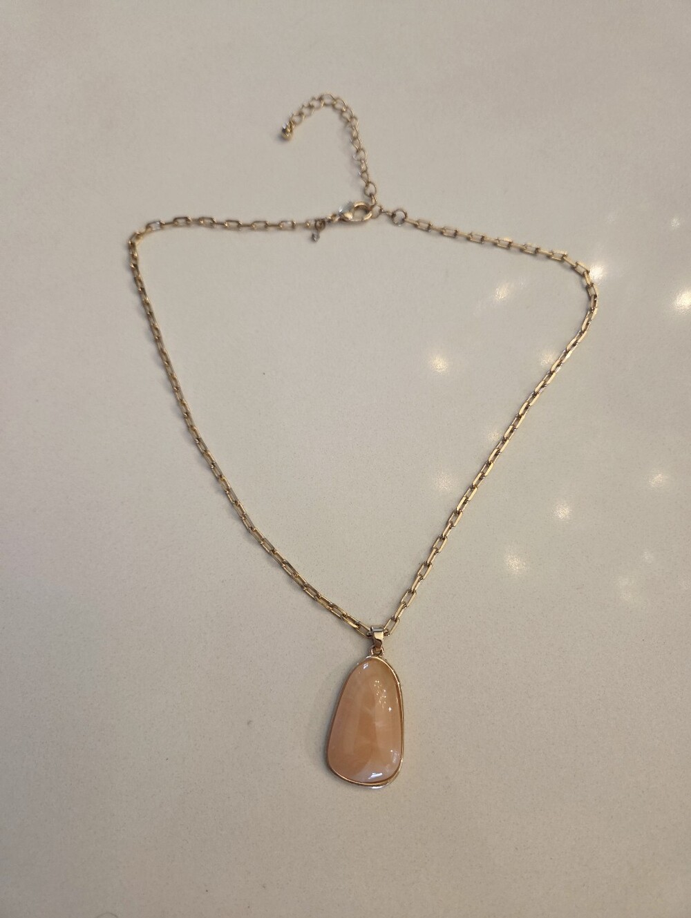 Gold Chain Necklace with Peach Agate Pendant - Women's Jewelry